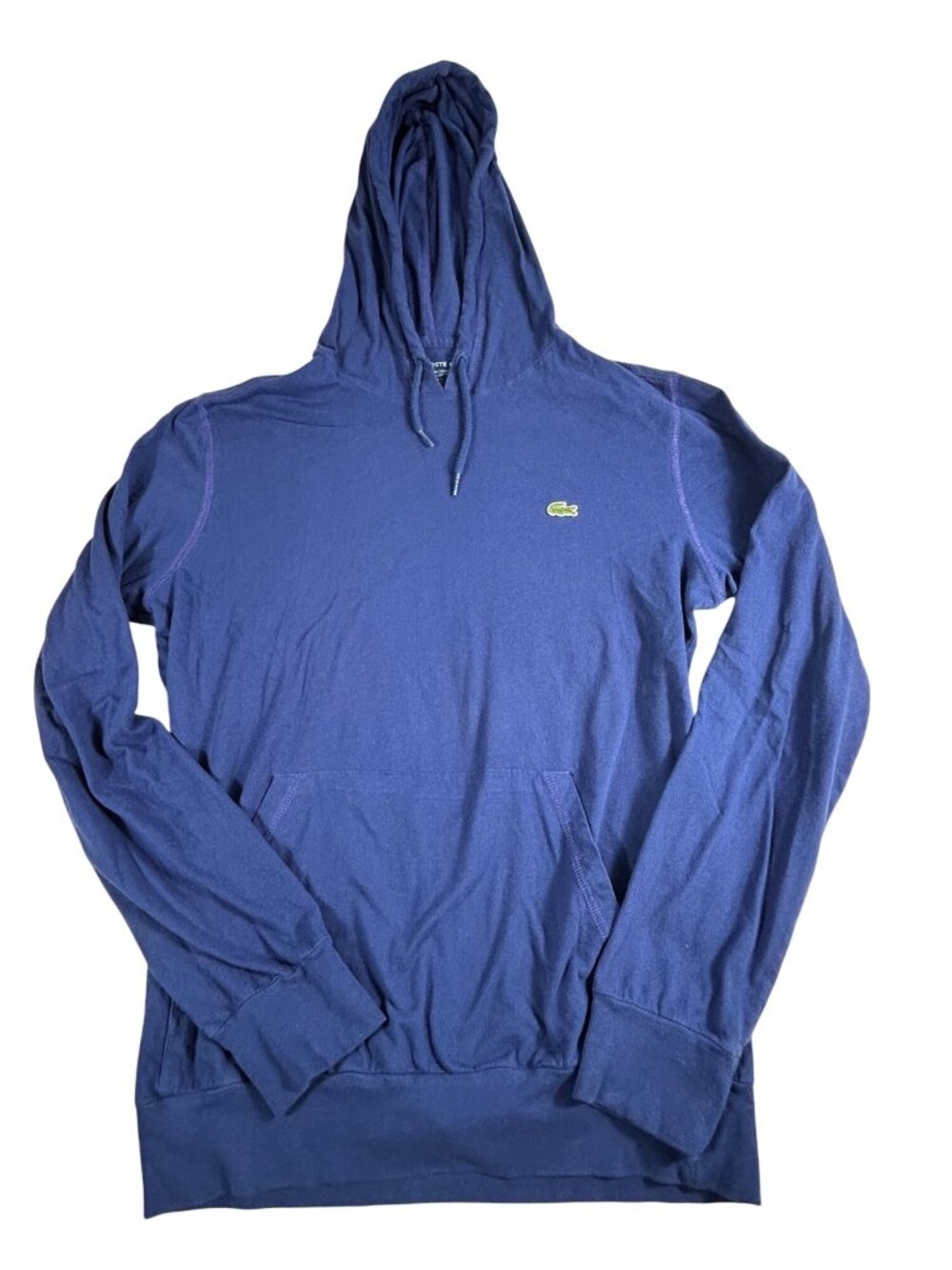 Lacoste Blue Pullover Hoodie Men's M Logo & Kangaroo Pocket Alligator Cotton